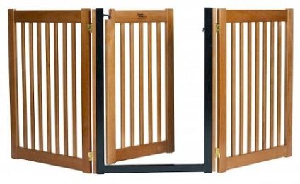 Walk Through 3 Panel Free Standing Pet Gate (Color: Mahogany)