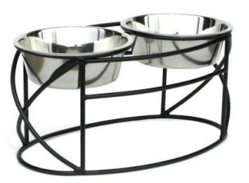 Oval Cross Double Raised Feeder (Options: Small/Black)