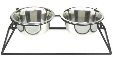 Pyramid Elevated Double Dog Feeder (Options: Large/Black)