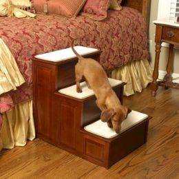Three Step Wood Dog Steps (Color: Cherry)