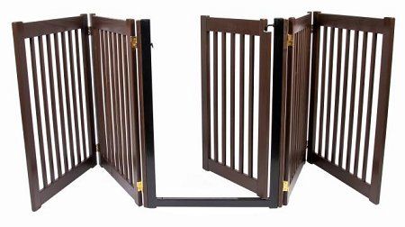 Walk Through 5 Panel Free Standing Pet Gate (Color: Mahogany)